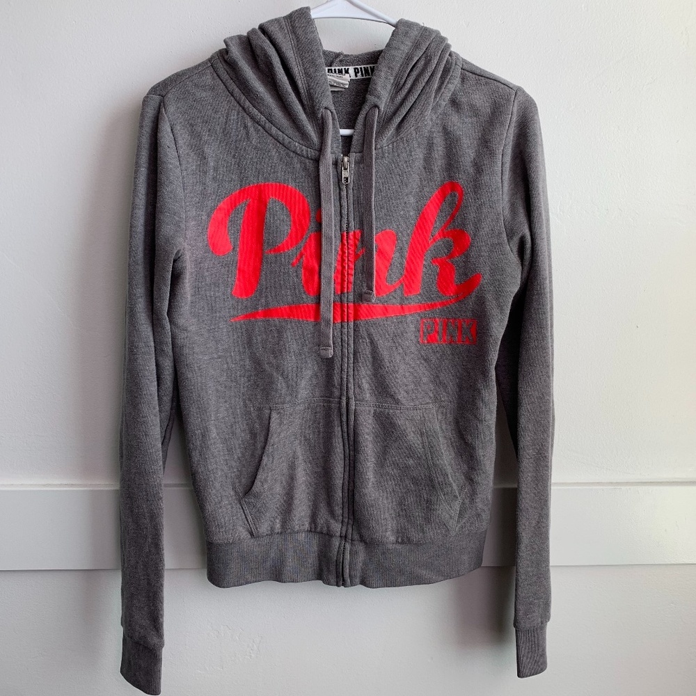 Victoria's Secret Pink Gray & Red Logo Full Zip Jacket
